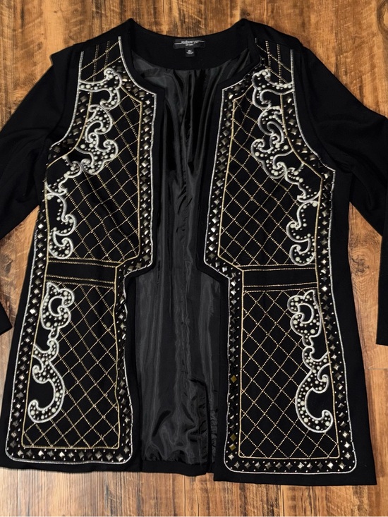 Adrianna Papell Jackets & Blazers - Andrew Yu New York Black Open-Front Jacket with Gold and Silver Embellishment